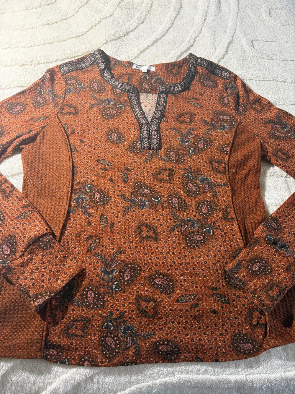 DR2 Rust Paisley Long-Sleeve Tunic Top